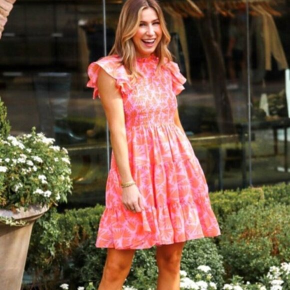 J. Marie Elena Smocked Dress Flutter Sleeves Floral Ruffle Pockets Prairie  S - Picture 13 of 13